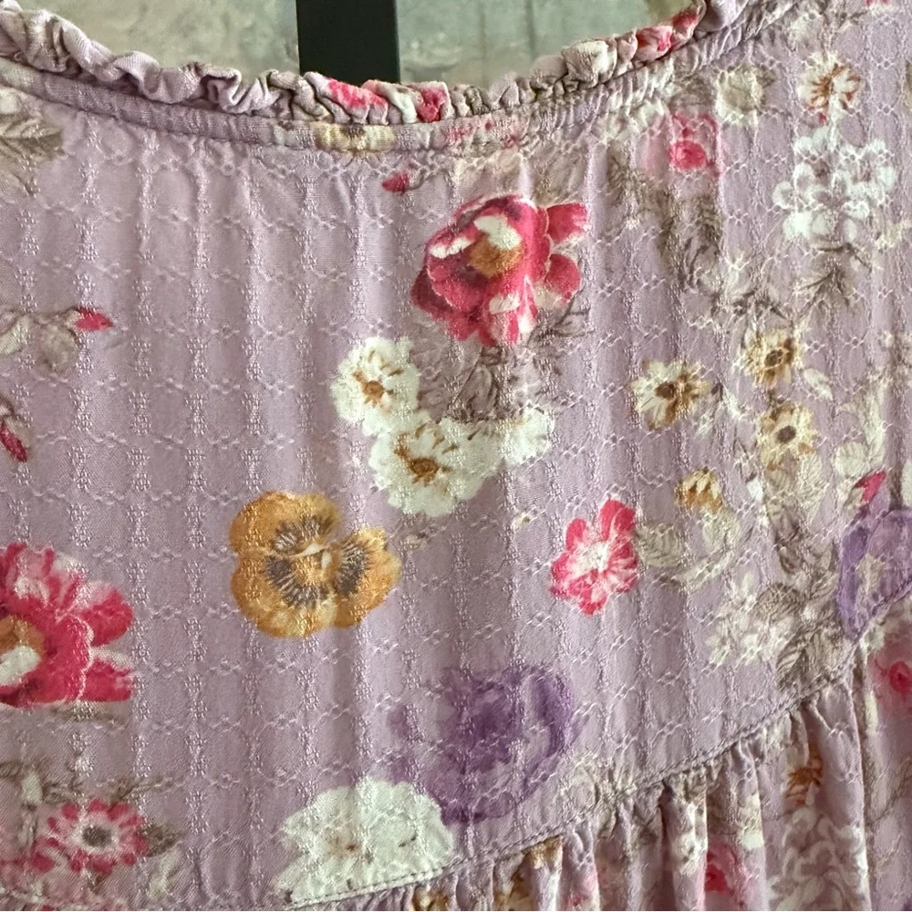 Feminine Fairy Crinkled Flowy Henley Oversized Soft Girl Pastel Purple Pink XL - Picture 8 of 13